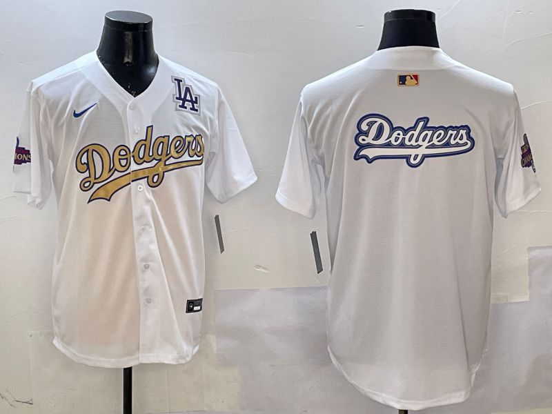 Men Los Angeles Dodgers Blank White Champion gold character 2025 Nike MLB Jersey style 15
